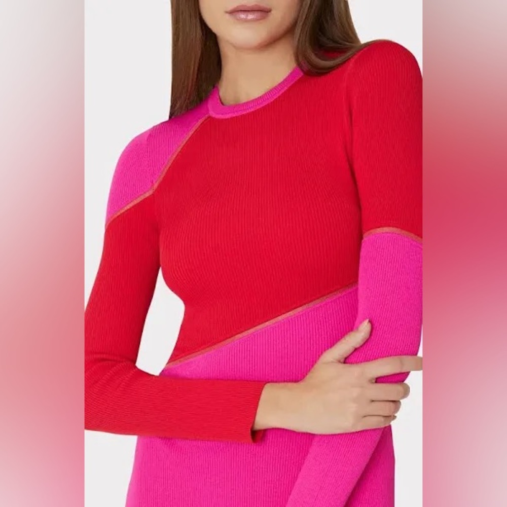 Milly Raziela Ribbed Colorblock Bodycon Midi Dress size M - Picture 4 of 9